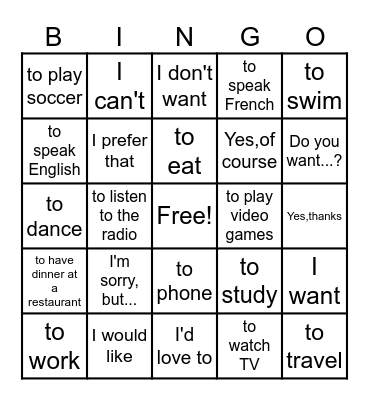 French 1 Lecon 5 Bingo Card