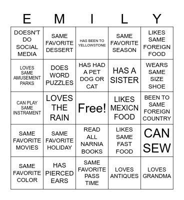 Untitled Bingo Card