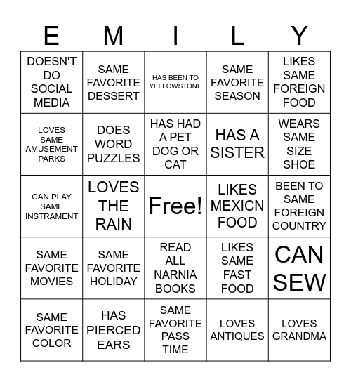 Untitled Bingo Card