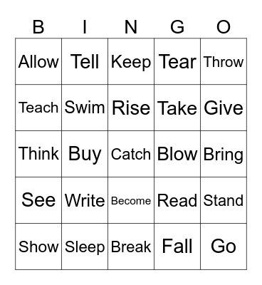 Past Participle Bingo Card