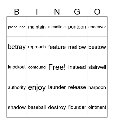 Dipthong vowel team/Compound words Bingo Card