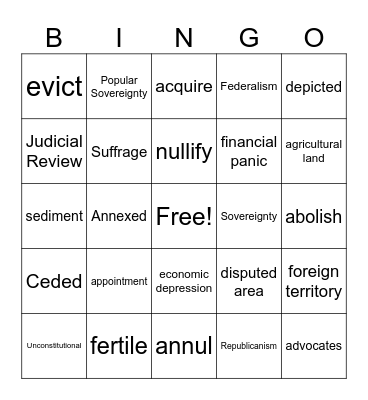 Academic Vocabulary:  Jackson & the West Bingo Card