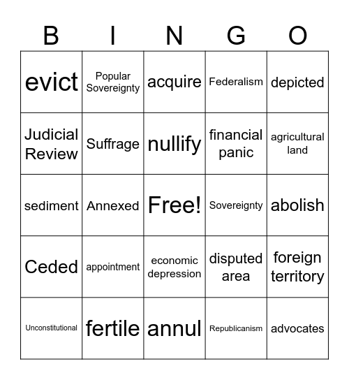 Academic Vocabulary:  Jackson & the West Bingo Card