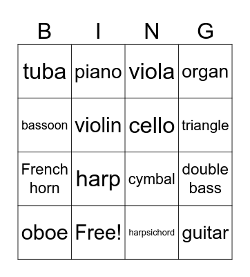 Music Bingo Card