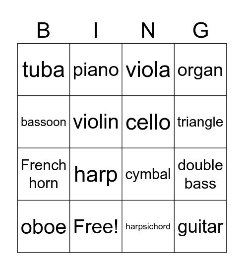 Music Bingo Card