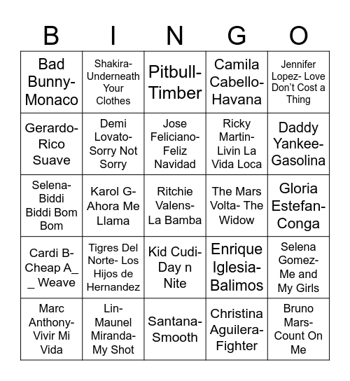 Radio Bingo Latin Heritage Bingo Card