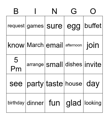 Lesson 4 game Bingo Card