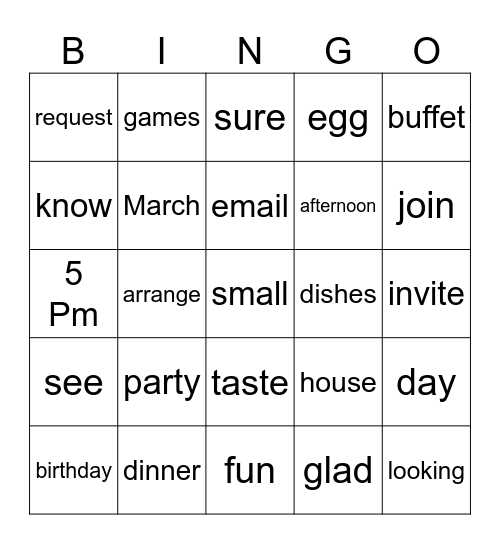 Lesson 4 game Bingo Card