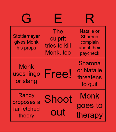 Monk Bingo Card