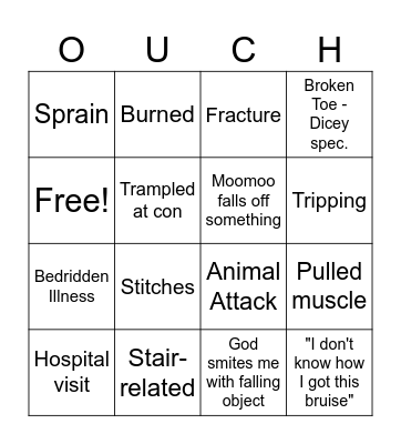 Moomoo Injuries 2024 Bingo Card