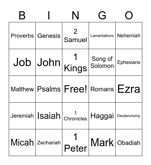 Bible Bingo Card