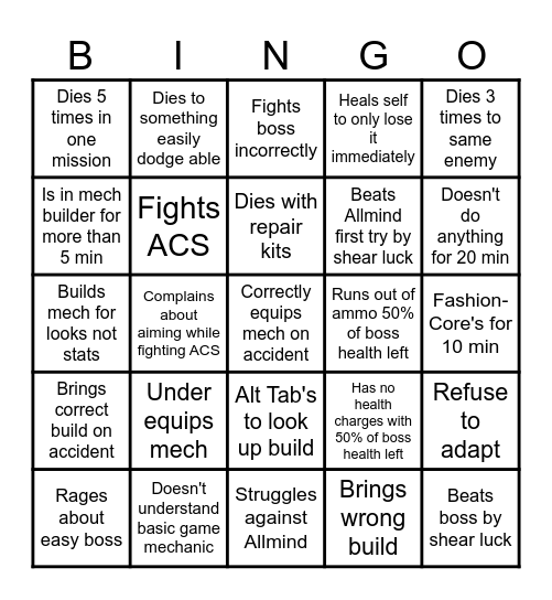 Armored Snore VI Bingo Card