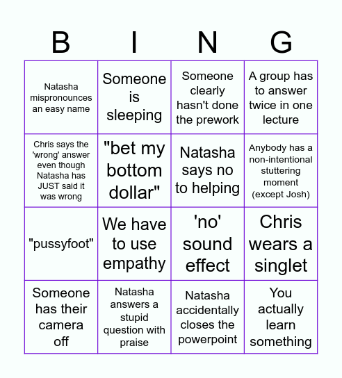 Stuttering 2024 Bingo Card