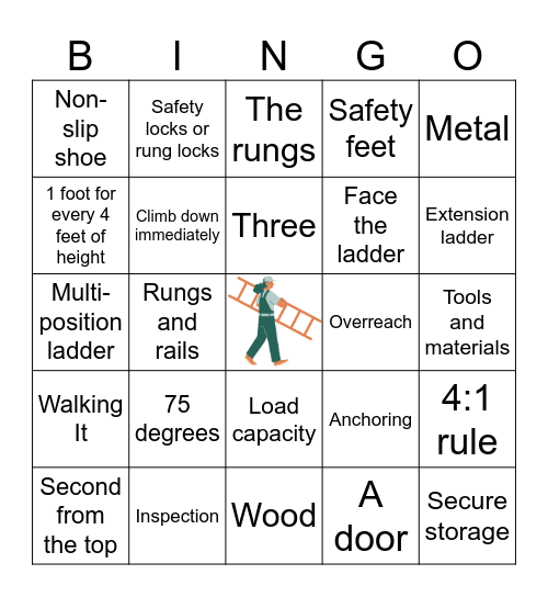 Ladder Safety Bingo Card