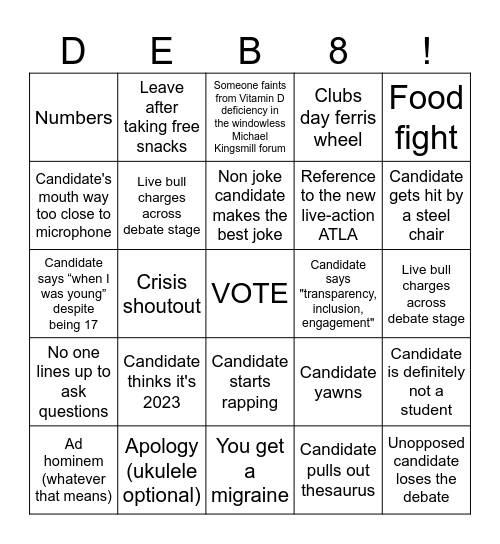 Ubyssey elections bingo (yippee) Bingo Card