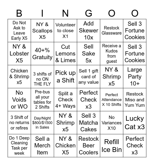 East Server Bingo Card