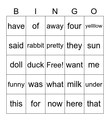 Kindergarten Block 4 Bingo Card