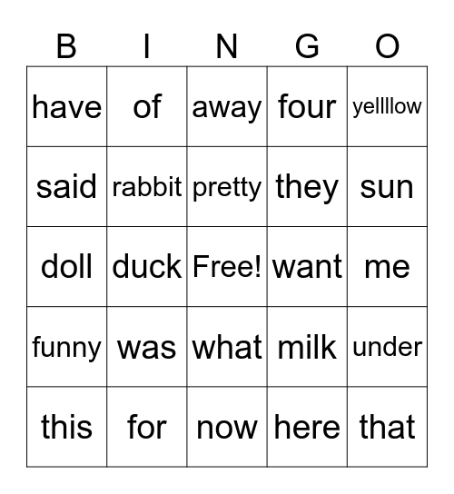 Kindergarten Block 4 Bingo Card