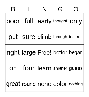 1st Grade HFWs Block 5 Bingo Card