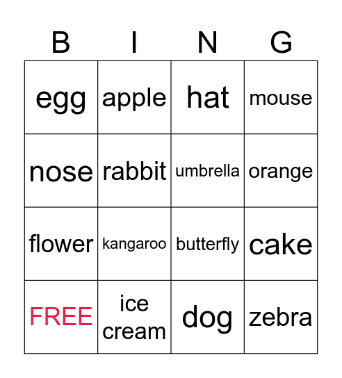 ALPHABET Bingo Card