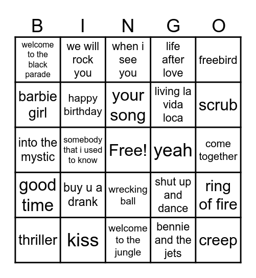 Music Bingo Card