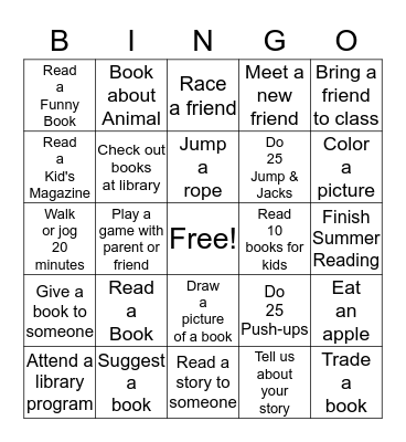 Summer Reading B-I-N-G-O Bingo Card