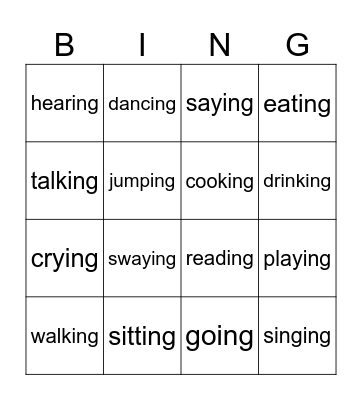 ING words Bingo Card