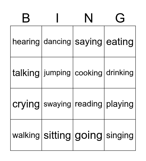 ING words Bingo Card