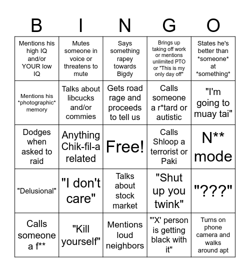 JoeT8 Bingo Card