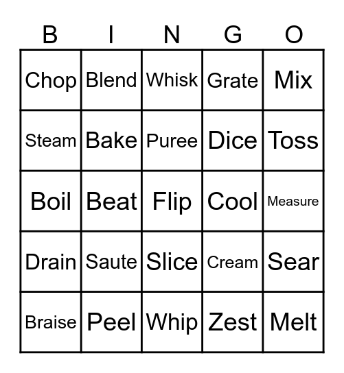 Cooking Terms Bingo Card