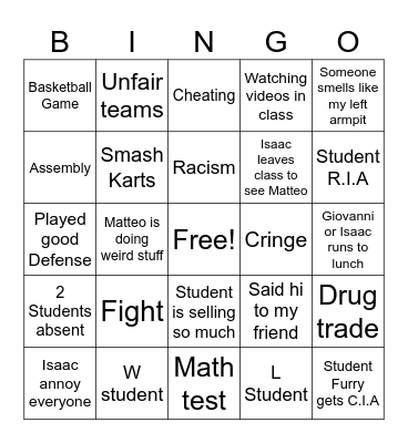 School Bingo Card