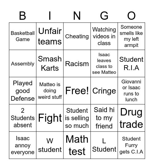 School Bingo Card