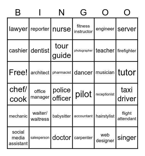 Jobs Bingo Card