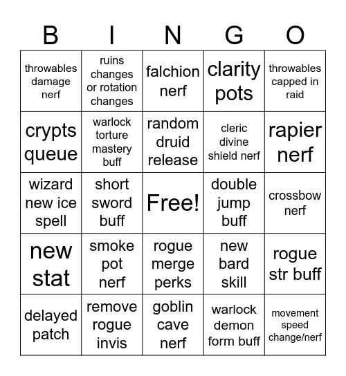 BALANCE Bingo Card