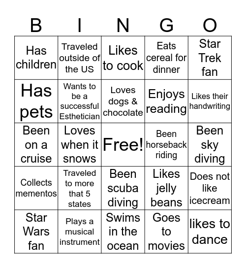 Esthetics Bingo Card