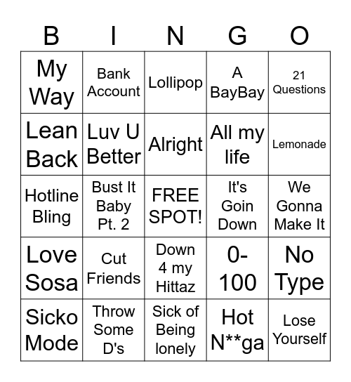New school hip-hop (2001-now) Bingo Card