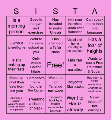Find the Sista (5 in a row and wins) Bingo Card
