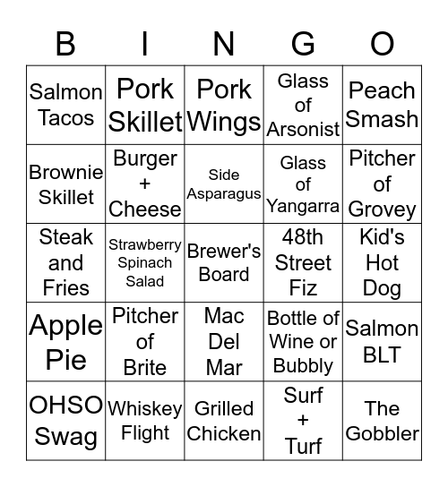 O.H.S.O. Bingo Card