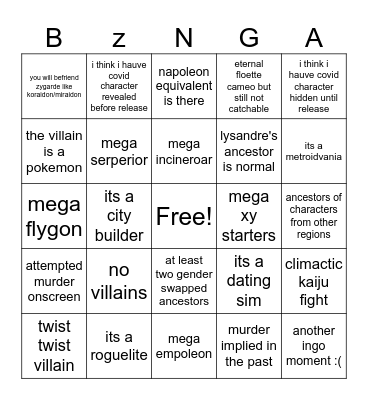 z-a bingo Card