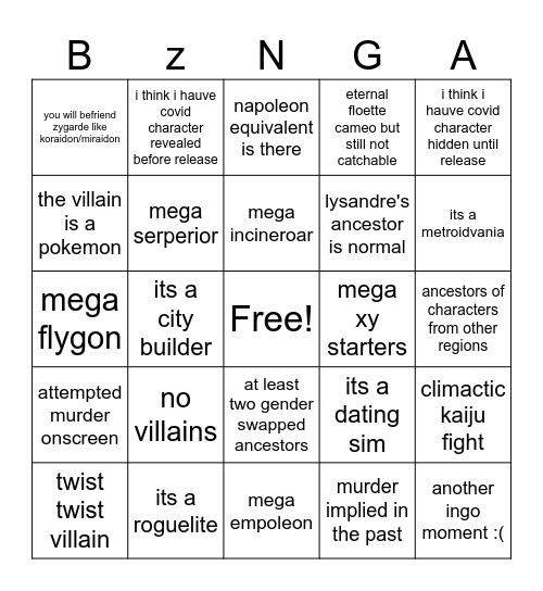 z-a bingo Card