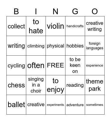 UNIT 6 Lets Have Fun (5A-B) Bingo Card