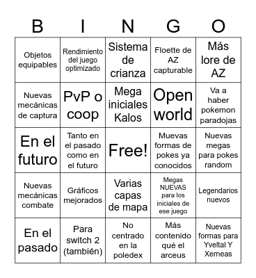 Pokemon Z-A Bingo Card