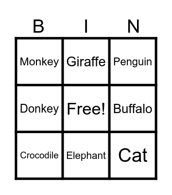 Animals Bingo Card