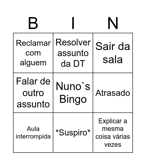 Nuno´s Bingo Card