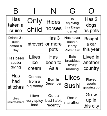 Get to Know Bingo Card