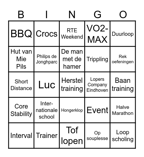 Running Team Eindhoven Bingo Card