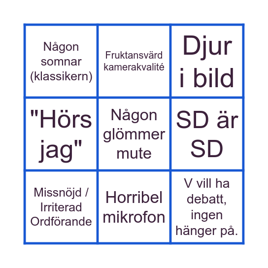 Fullmäktige februari Bingo Card