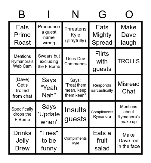 KD (Dave) BINGO Card