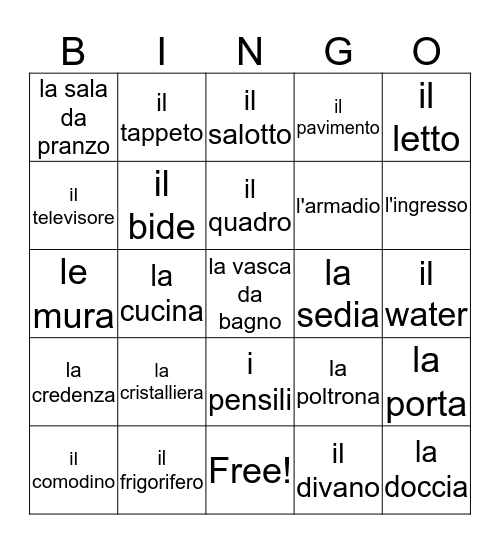 La casa Bingo Card