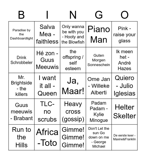 Sanne Bingo Card